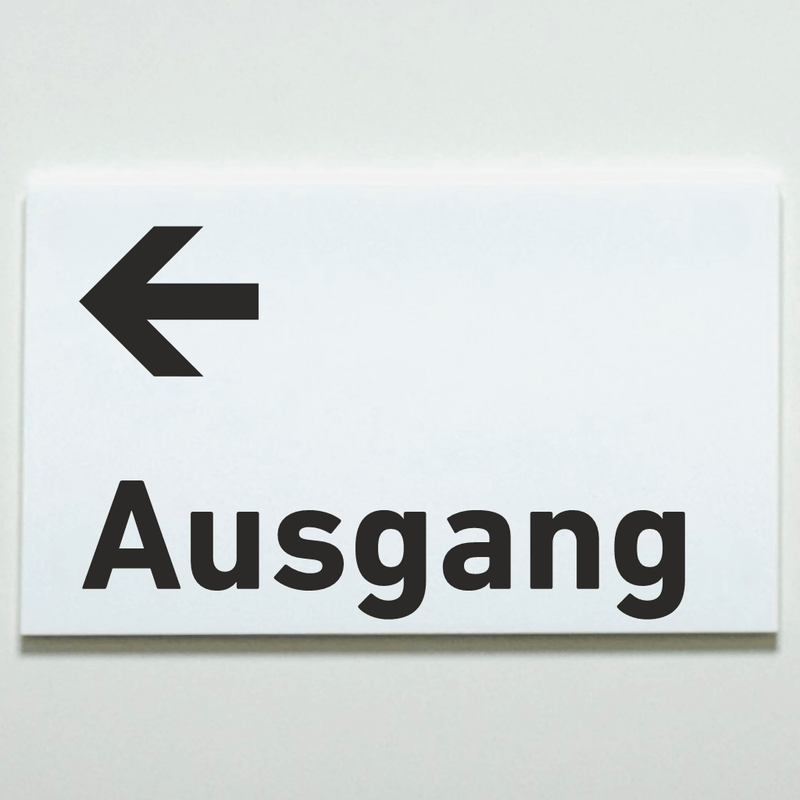 Schild für Ihre Praxisaus  Acrylglas / Folienaufkleber Ausgang links zum Kleben