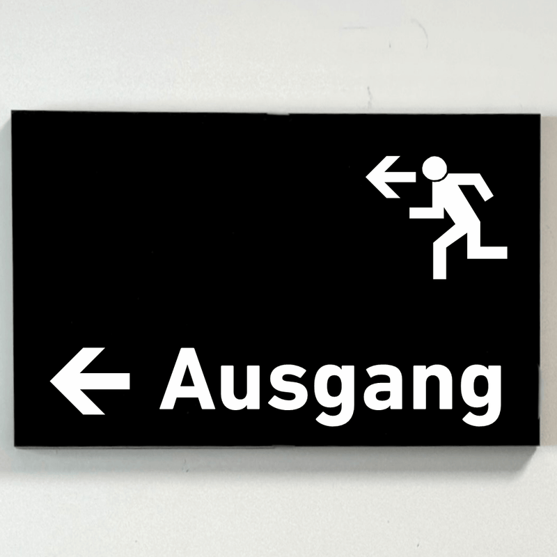 Schild für Ihre Praxisaus  Acrylglas / Folienaufkleber Ausgang links zum Kleben