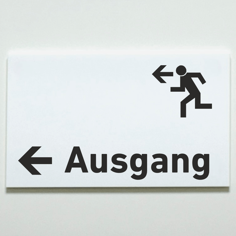 Schild für Ihre Praxisaus  Acrylglas / Folienaufkleber Ausgang links zum Kleben
