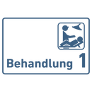 Praxisschild Acrylglas / Folienaufkleber Behandlung 1-9 mit Piktogramm zum Kleben