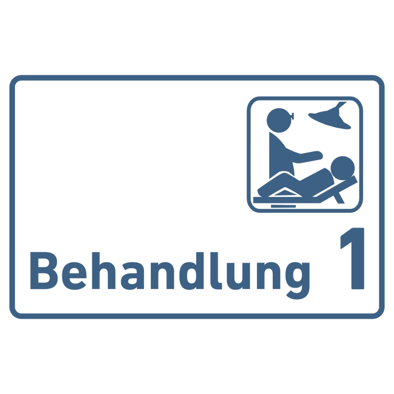 Praxisschild Acrylglas / Folienaufkleber Behandlung 1-9 mit Piktogramm zum Kleben