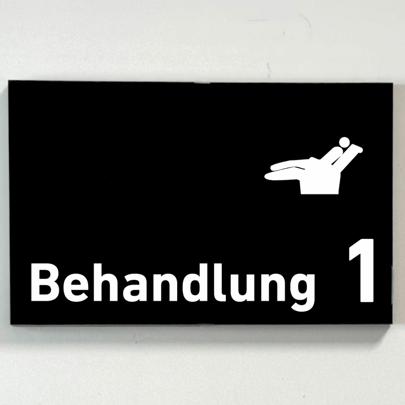Praxisschild Acrylglas / Folienaufkleber Behandlung 1-9 Zahnarzt zum Kleben