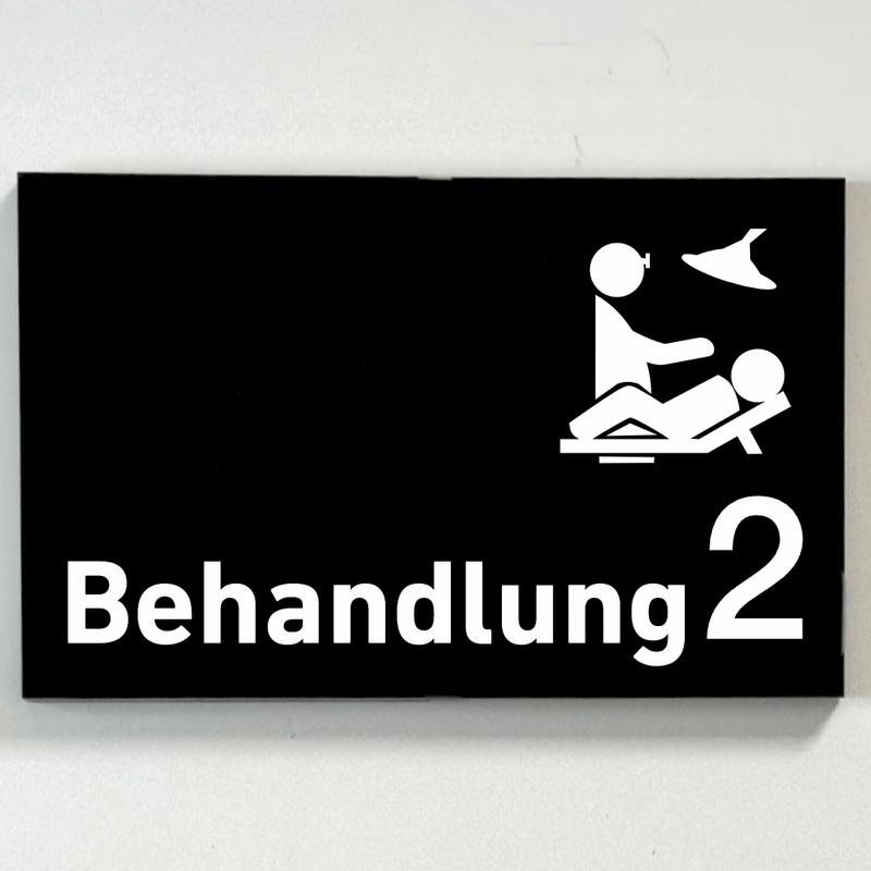 Praxisschild Acrylglas / Folienaufkleber Behandlung 1-9 mit Piktogramm zum Kleben