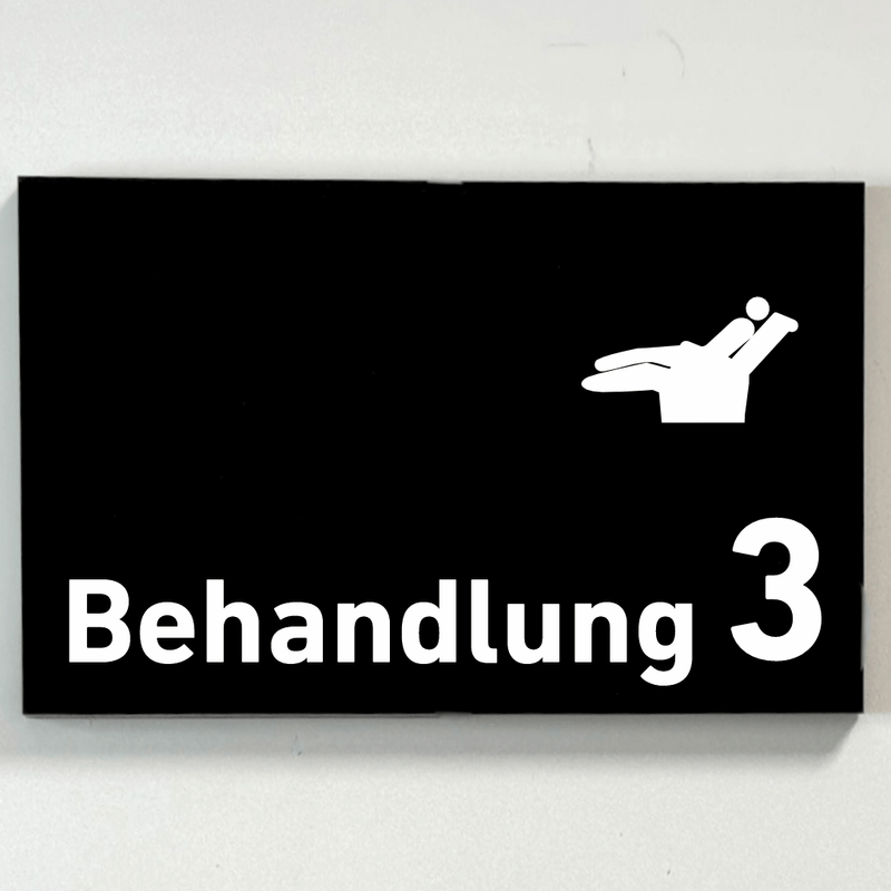 Praxisschild Acrylglas / Folienaufkleber Behandlung 1-9 Zahnarzt zum Kleben