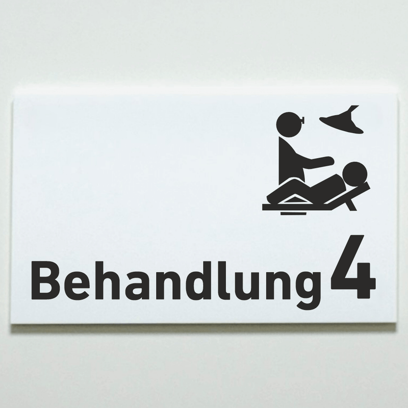 Praxisschild Acrylglas / Folienaufkleber Behandlung 1-9 mit Piktogramm zum Kleben