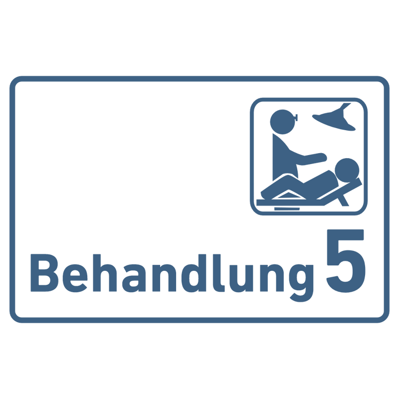 Praxisschild Acrylglas / Folienaufkleber Behandlung 1-9 mit Piktogramm zum Kleben