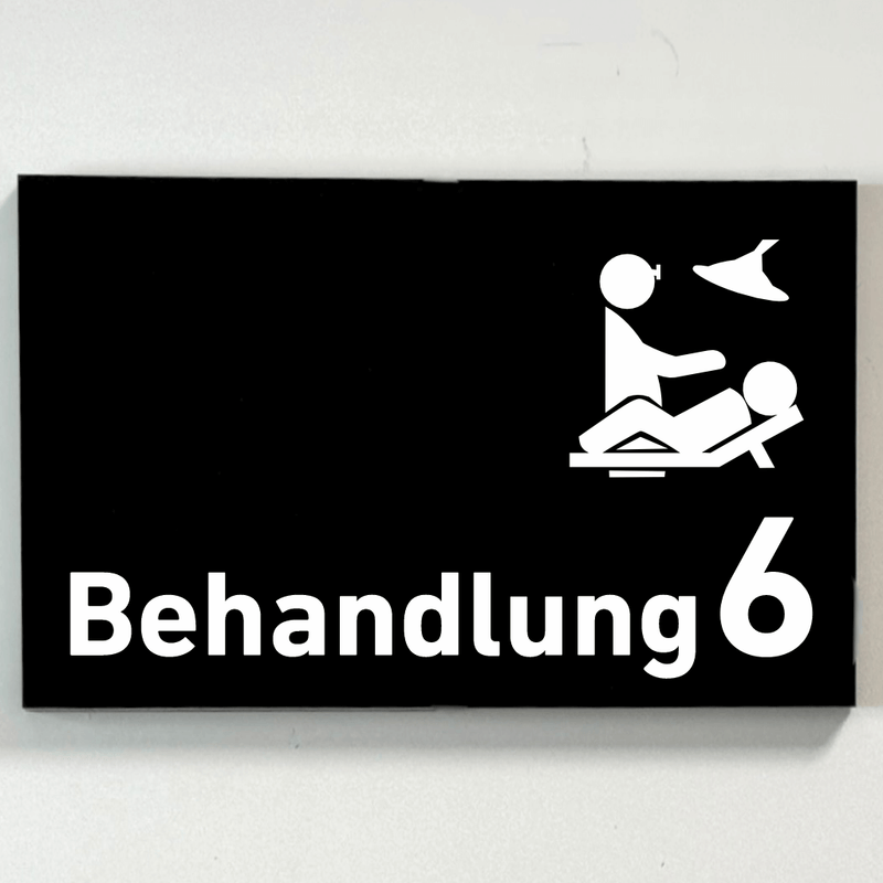 Praxisschild Acrylglas / Folienaufkleber Behandlung 1-9 mit Piktogramm zum Kleben