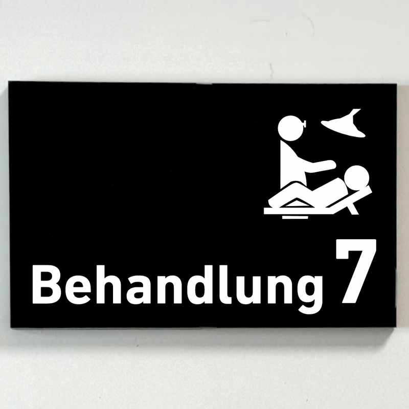 Praxisschild Acrylglas / Folienaufkleber Behandlung 1-9 mit Piktogramm zum Kleben