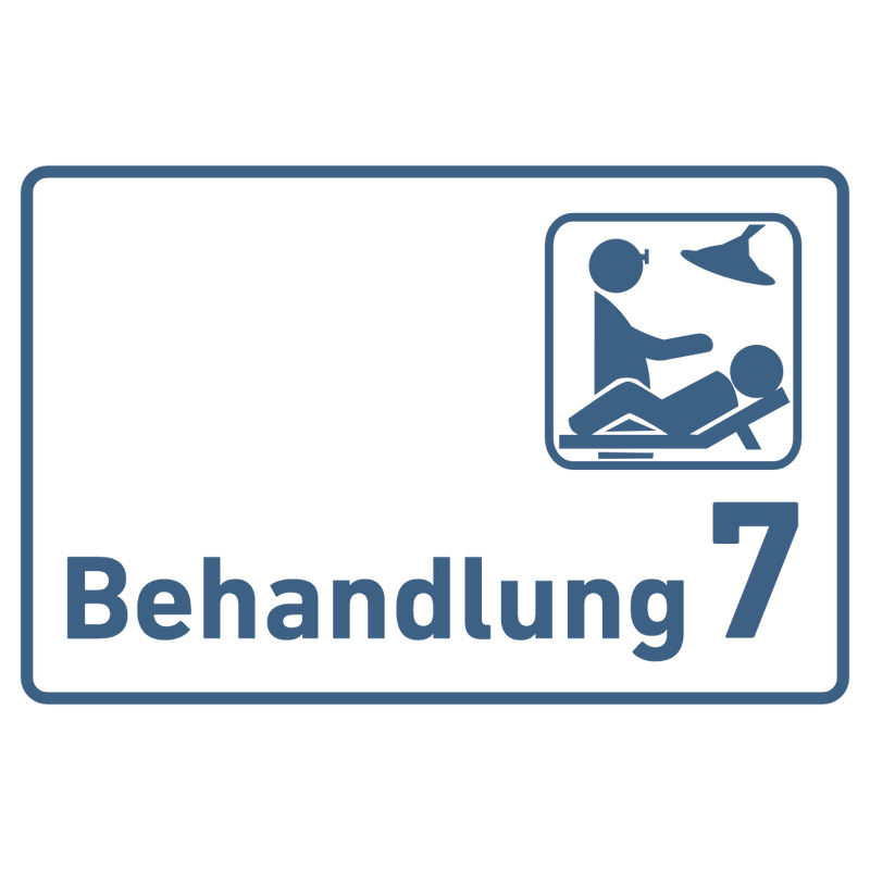 Praxisschild Acrylglas / Folienaufkleber Behandlung 1-9 mit Piktogramm zum Kleben