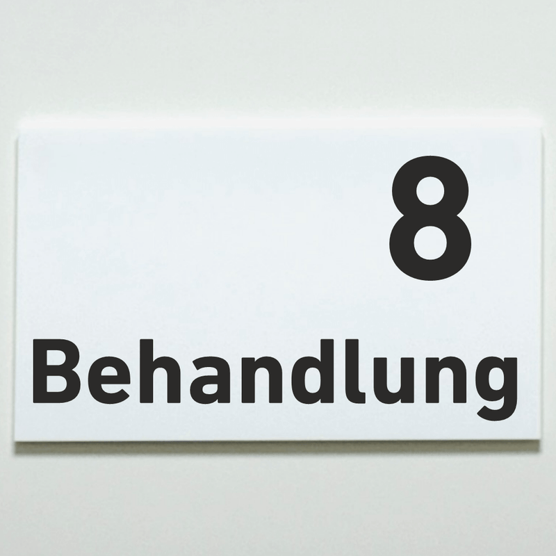 Praxisschild Acrylglas / Folienaufkleber Behandlung 1-9 zum Kleben