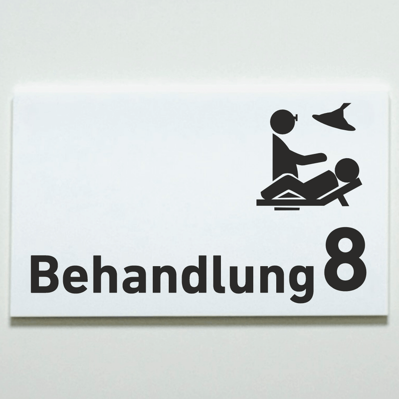 Praxisschild Acrylglas / Folienaufkleber Behandlung 1-9 mit Piktogramm zum Kleben