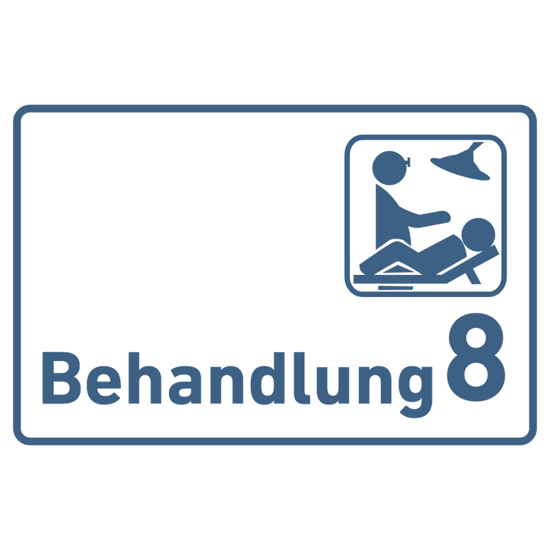 Praxisschild Acrylglas / Folienaufkleber Behandlung 1-9 mit Piktogramm zum Kleben