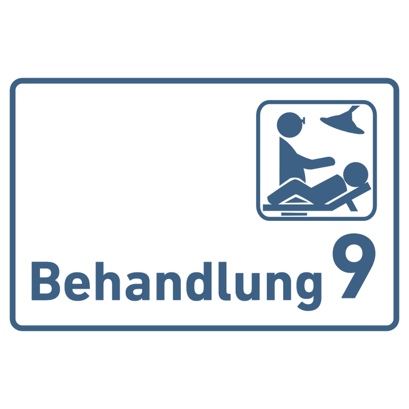 Praxisschild Acrylglas / Folienaufkleber Behandlung 1-9 mit Piktogramm zum Kleben