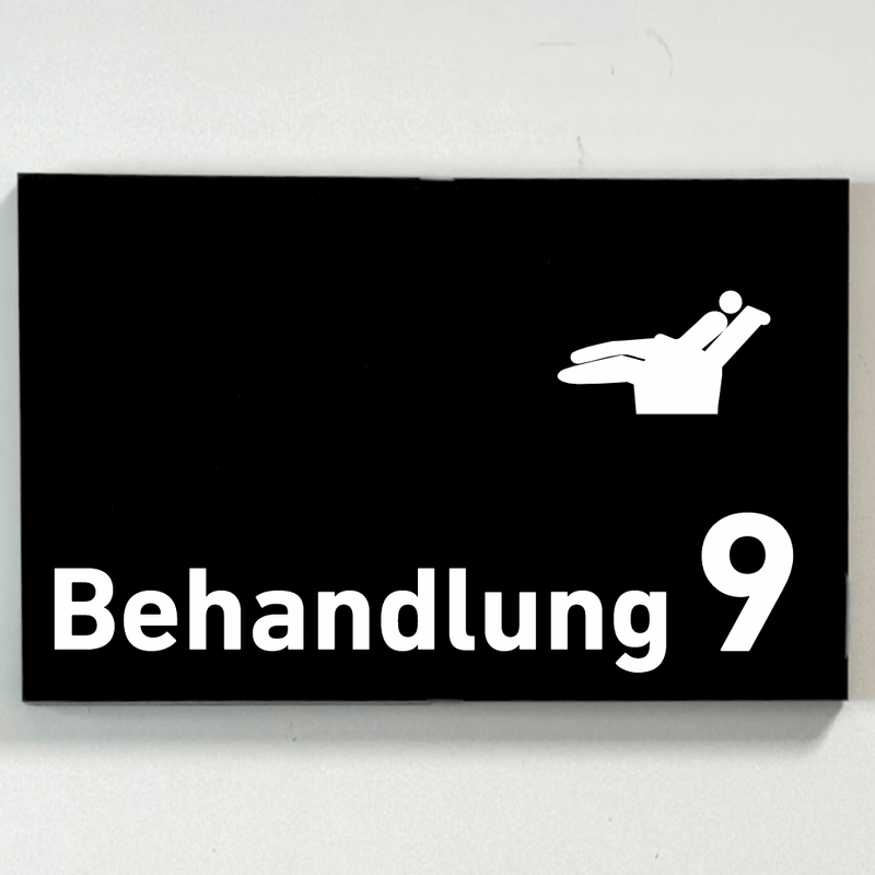 Praxisschild Acrylglas / Folienaufkleber Behandlung 1-9 Zahnarzt zum Kleben