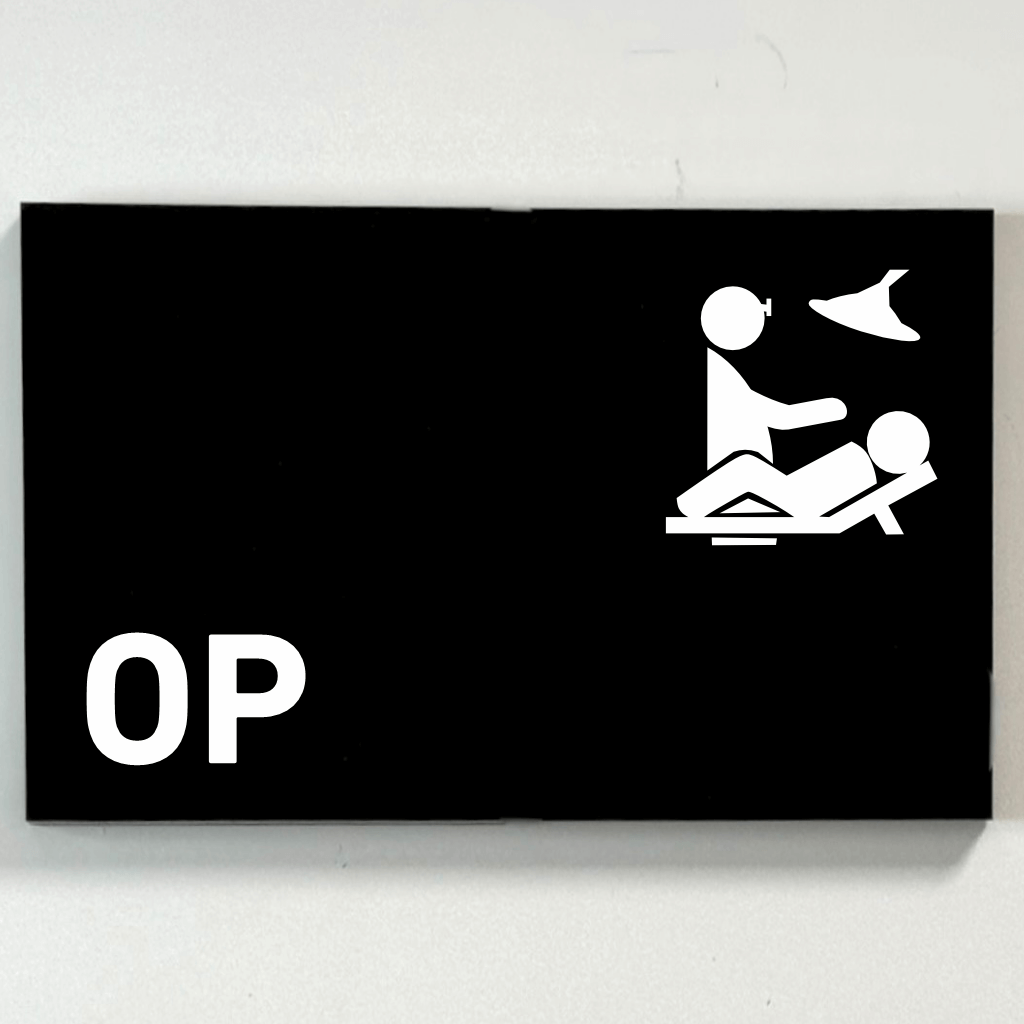 Schild Acrylglas / Folienaufkleber OP  in 130 x 200 mm zum Kleben