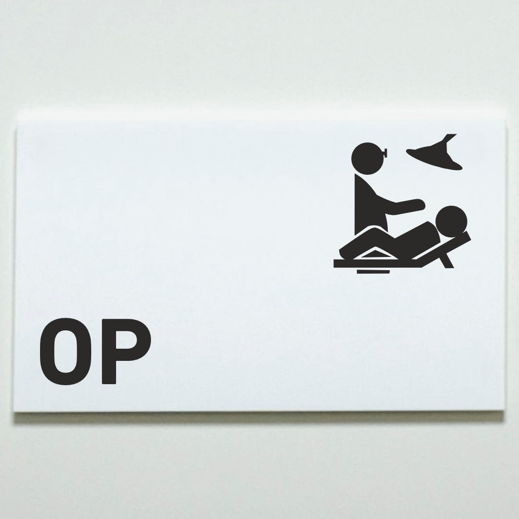Schild Acrylglas / Folienaufkleber OP  in 130 x 200 mm zum Kleben