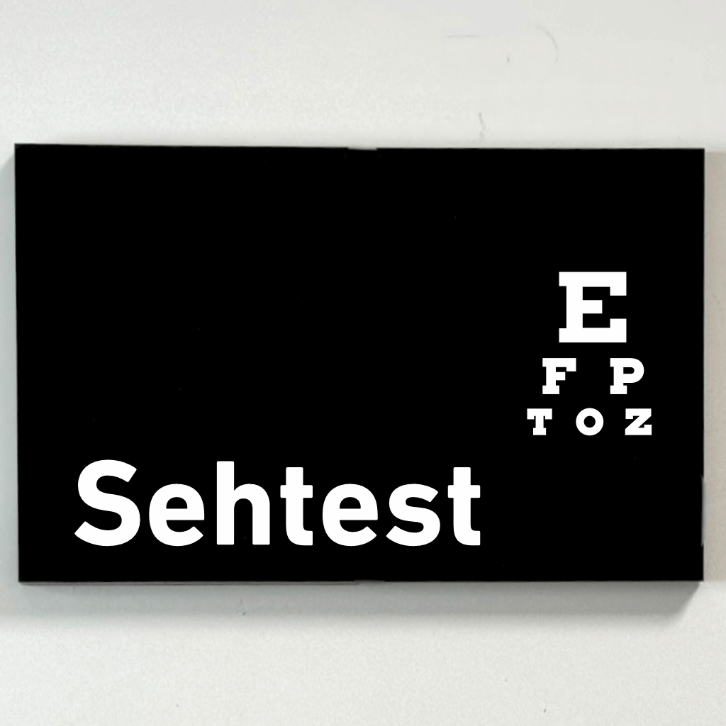 Schild für Ihre Praxis aus Acryl oder Folie Sehtest  in 130 x 200 mm zum Kleben