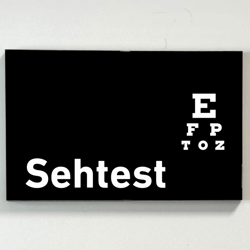 Türschilder für Ihre Praxis aus Acryl oder Folie Sehtest zum Kleben
