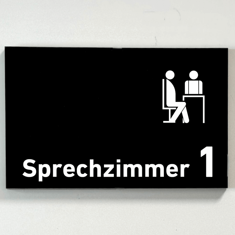 Praxisschild Acrylglas / Folienaufkleber Sprechzimmer 1-9 mit Piktogramm zum Kleben
