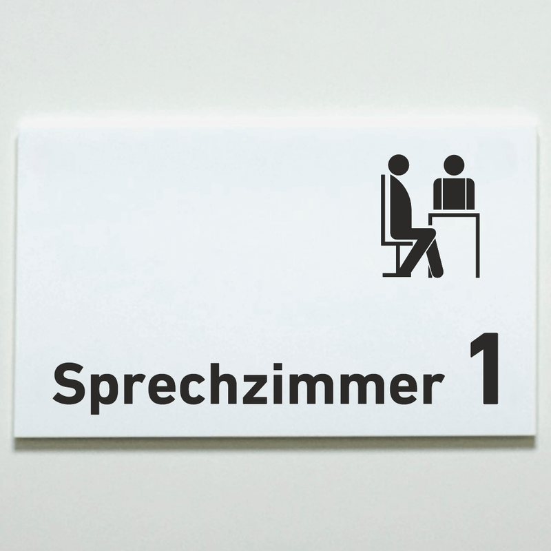 Praxisschild Acrylglas / Folienaufkleber Sprechzimmer 1-9 mit Piktogramm zum Kleben