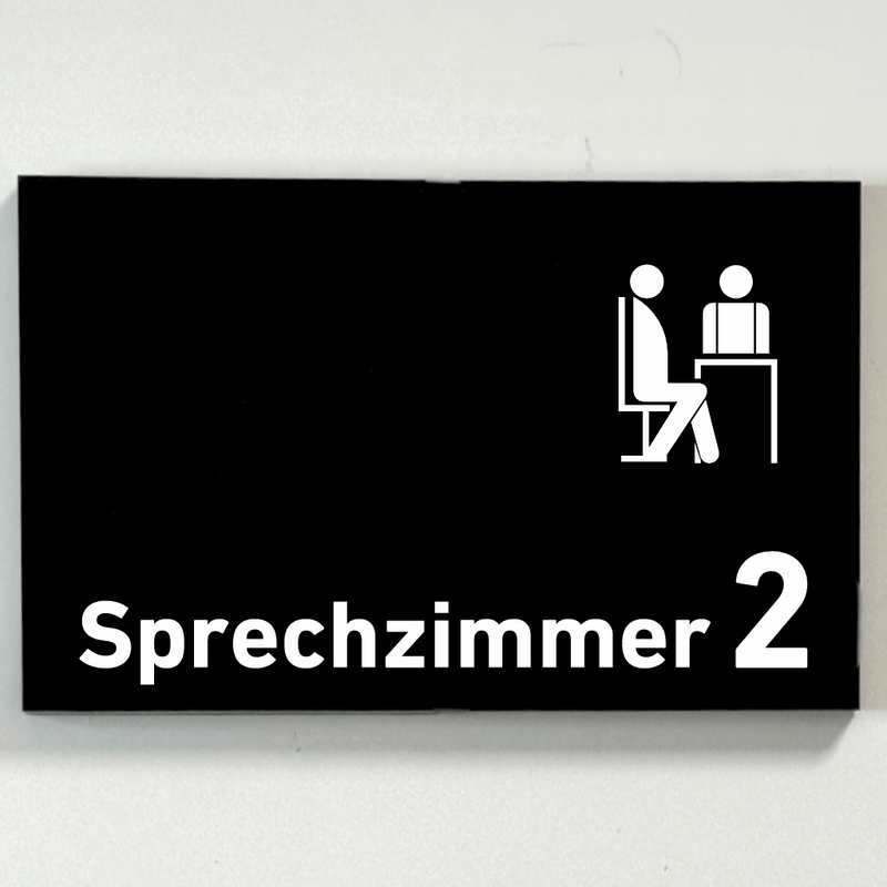 Praxisschild Acrylglas / Folienaufkleber Sprechzimmer 1-9 mit Piktogramm zum Kleben