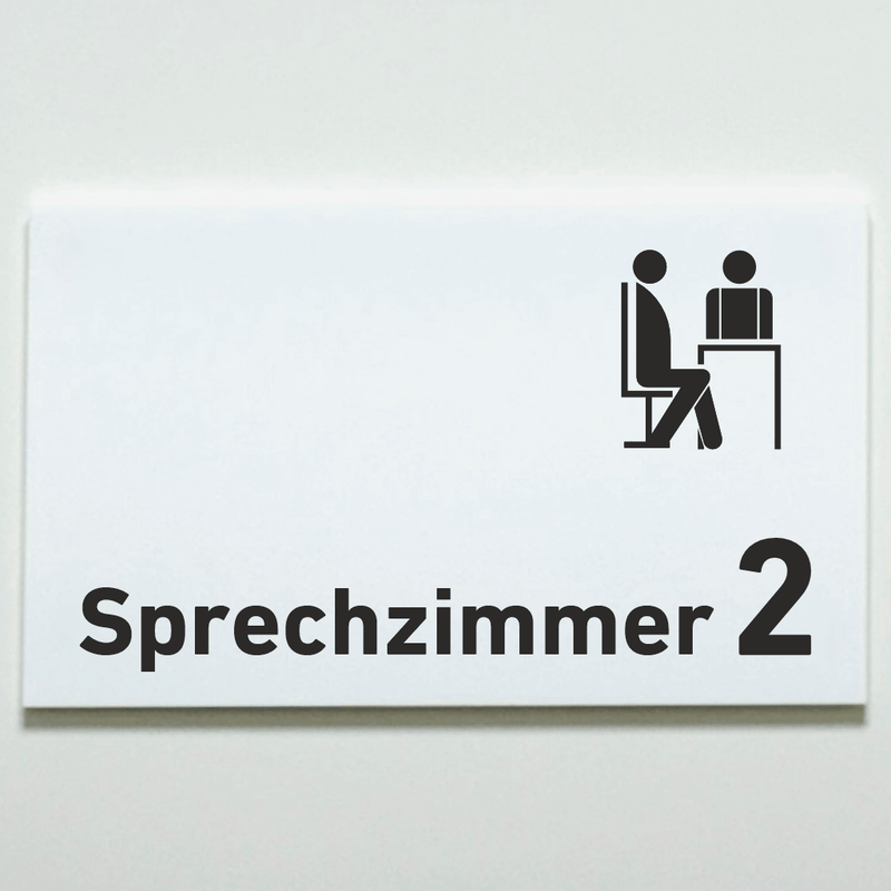 Praxisschild Acrylglas / Folienaufkleber Sprechzimmer 1-9 mit Piktogramm zum Kleben