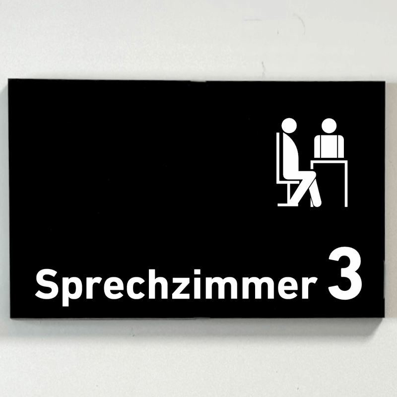 Praxisschild Acrylglas / Folienaufkleber Sprechzimmer 1-9 mit Piktogramm zum Kleben