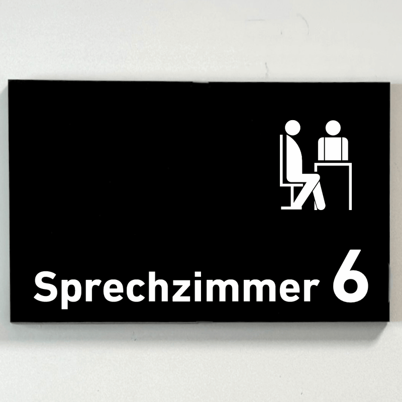 Praxisschild Acrylglas / Folienaufkleber Sprechzimmer 1-9 mit Piktogramm zum Kleben