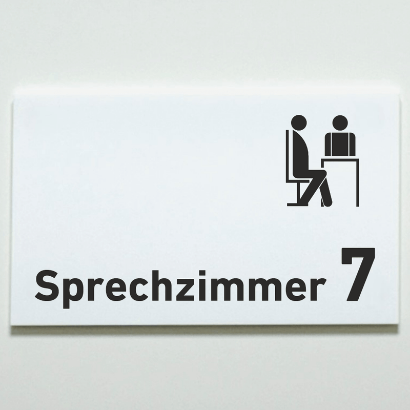 Praxisschild Acrylglas / Folienaufkleber Sprechzimmer 1-9 mit Piktogramm zum Kleben