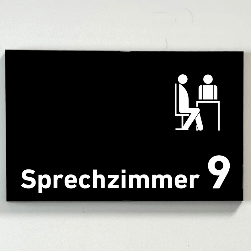 Praxisschild Acrylglas / Folienaufkleber Sprechzimmer 1-9 mit Piktogramm zum Kleben