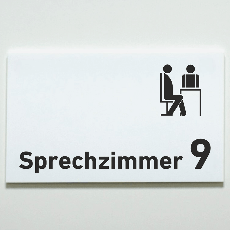 Praxisschild Acrylglas / Folienaufkleber Sprechzimmer 1-9 mit Piktogramm zum Kleben