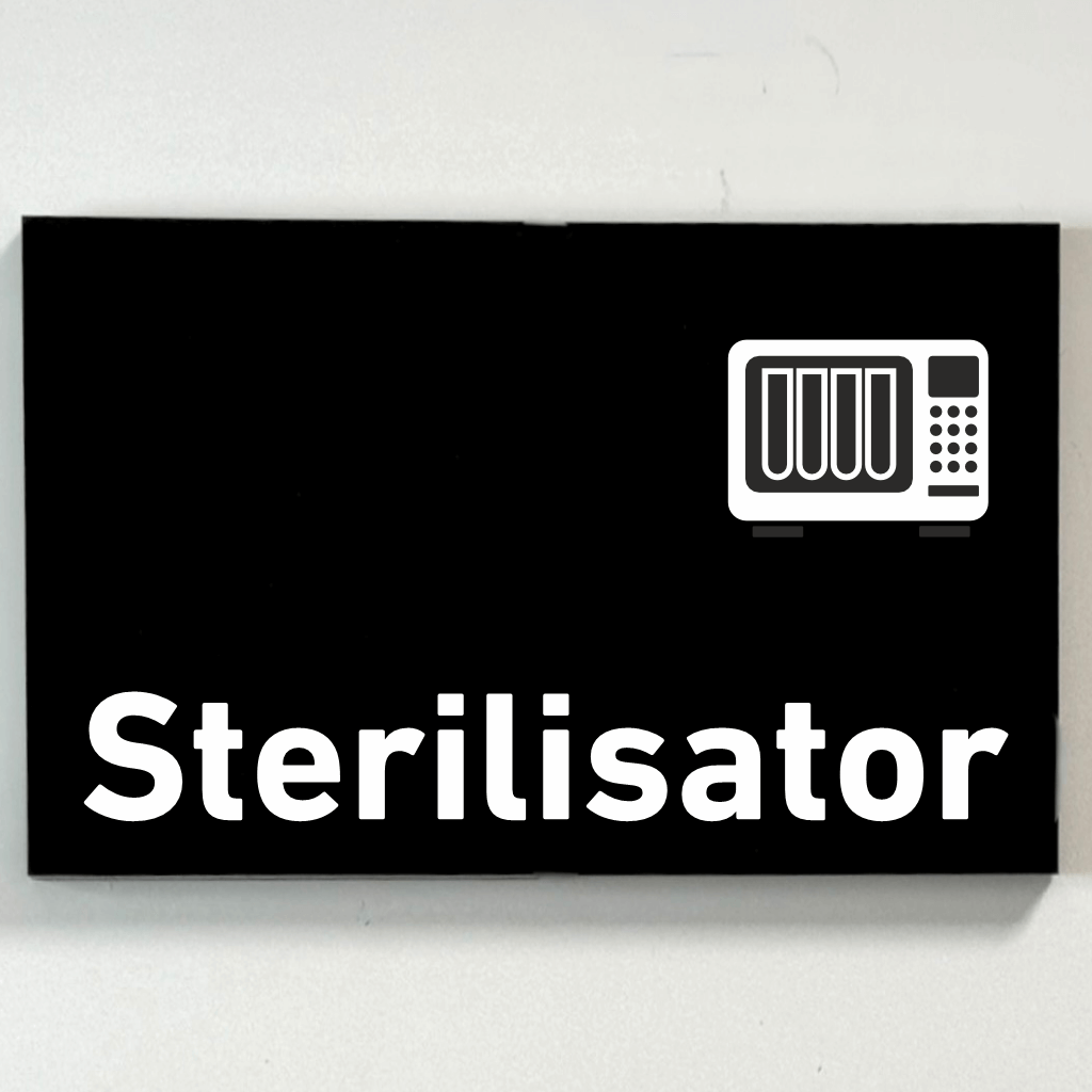 Sterilisator  - Schild für Ihre Praxis aus Acryl oder Folie  in 130 x 200 mm zum Kleben