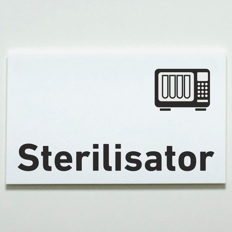 Schild für Ihre Praxis aus Acryl oder Folie Sterilisator zum Kleben