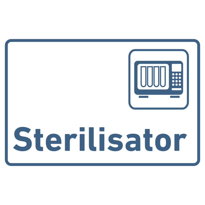 Schild für Ihre Praxis aus Acryl oder Folie Sterilisator zum Kleben