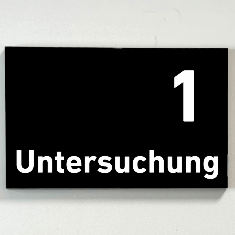 Praxisschild Acrylglas / Folienaufkleber Untersuchung 1-9 zum Kleben