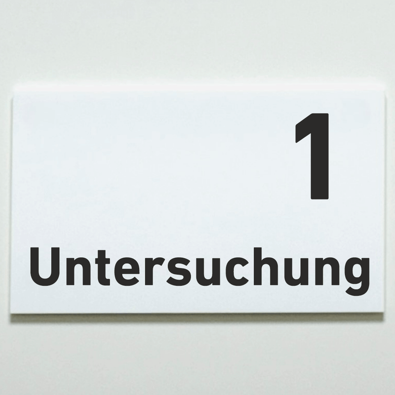 Praxisschild Acrylglas / Folienaufkleber Untersuchung 1-9 zum Kleben