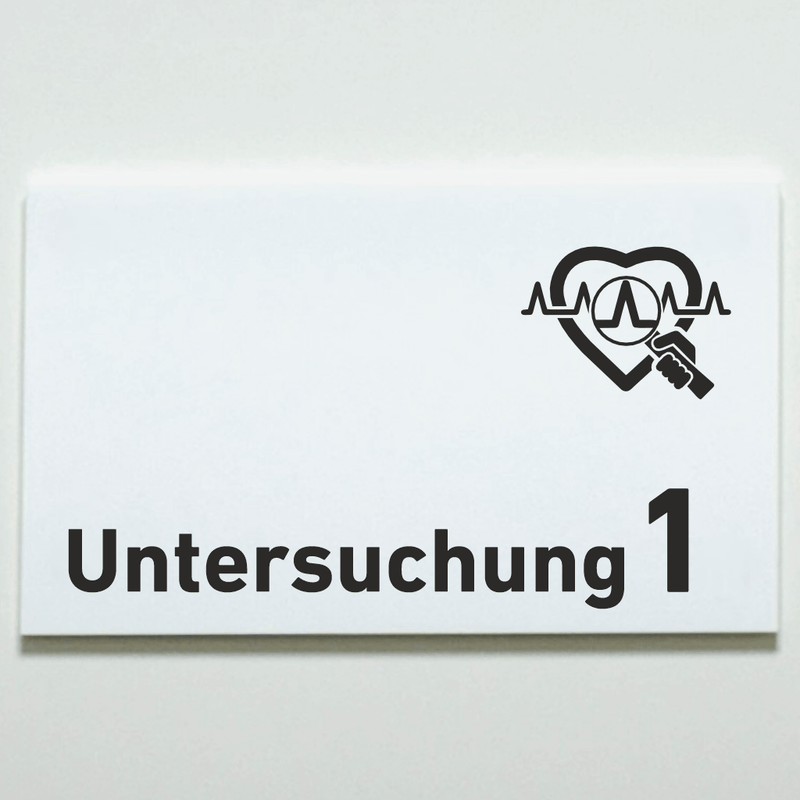 Praxisschild Acrylglas / Folienaufkleber Untersuchung 1-9 mit Piktogramm Arzt zum Kleben