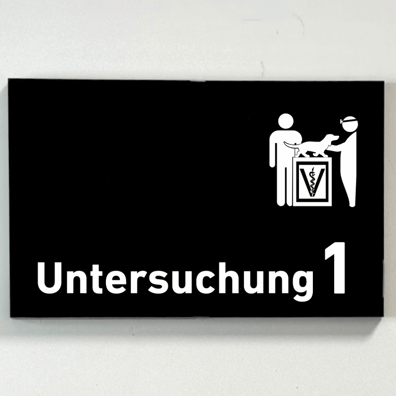 Praxisschild Acrylglas / Folienaufkleber Untersuchung 1-9 mit Piktogramm Tierarzt zum Kleben (Kopie)