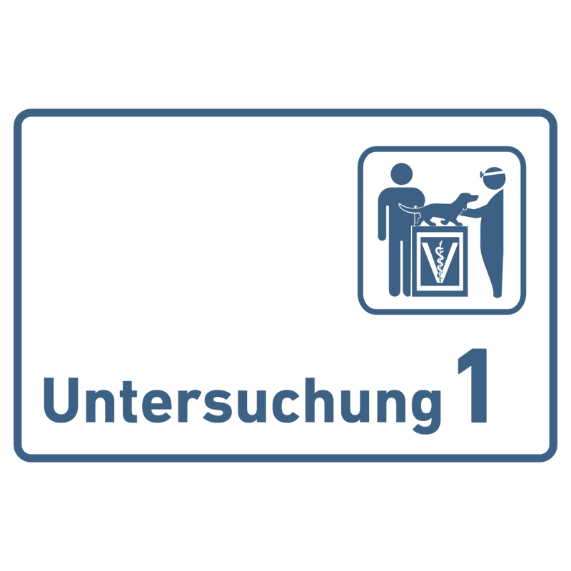 Praxisschild Acrylglas / Folienaufkleber Untersuchung 1-9 mit Piktogramm Tierarzt zum Kleben (Kopie)