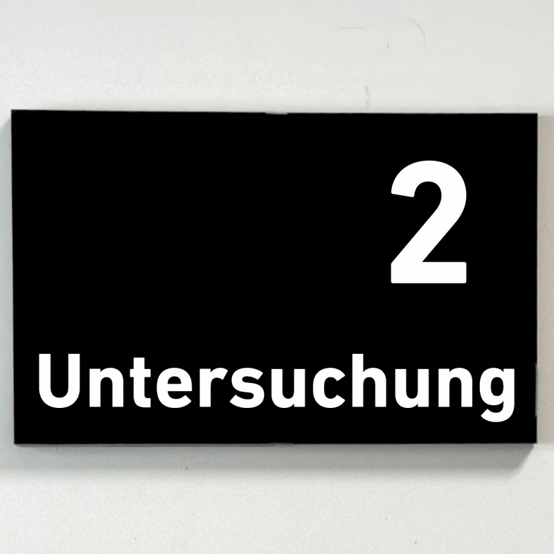Praxisschild Acrylglas / Folienaufkleber Untersuchung 1-9 zum Kleben