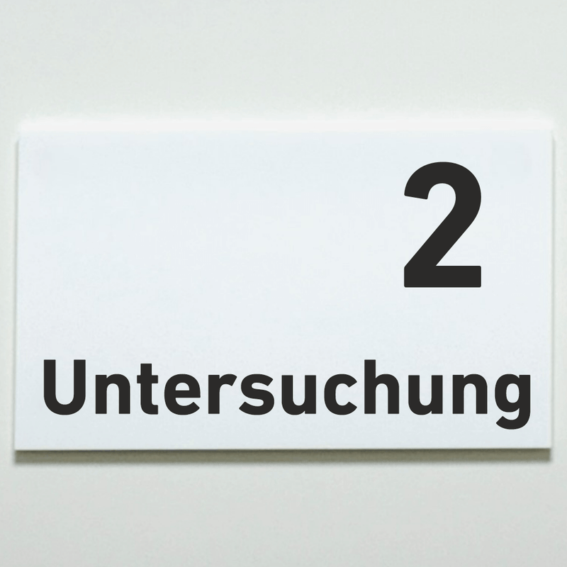 Praxisschild Acrylglas / Folienaufkleber Untersuchung 1-9 zum Kleben