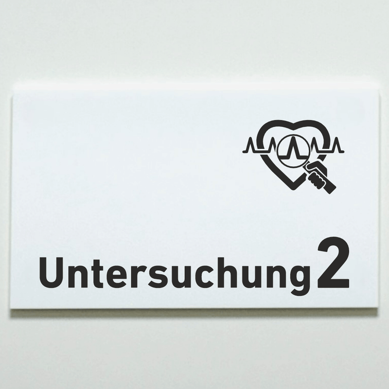 Praxisschild Acrylglas / Folienaufkleber Untersuchung 1-9 mit Piktogramm Arzt zum Kleben