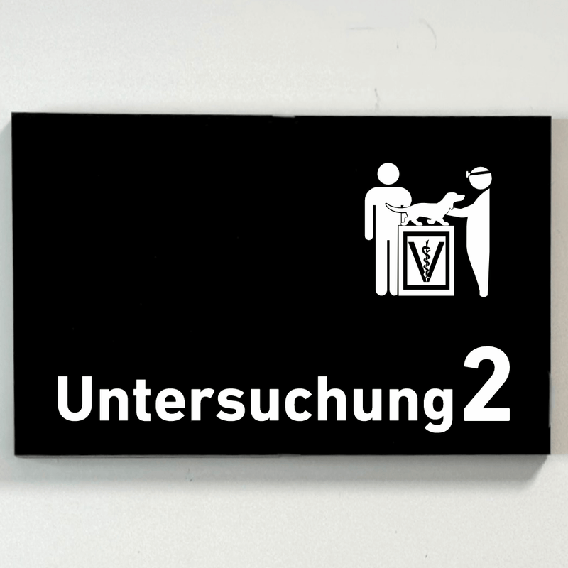 Praxisschild Acrylglas / Folienaufkleber Untersuchung 1-9 mit Piktogramm Tierarzt zum Kleben (Kopie)