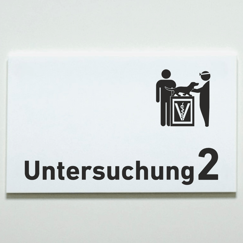 Praxisschild Acrylglas / Folienaufkleber Untersuchung 1-9 mit Piktogramm Tierarzt zum Kleben (Kopie)