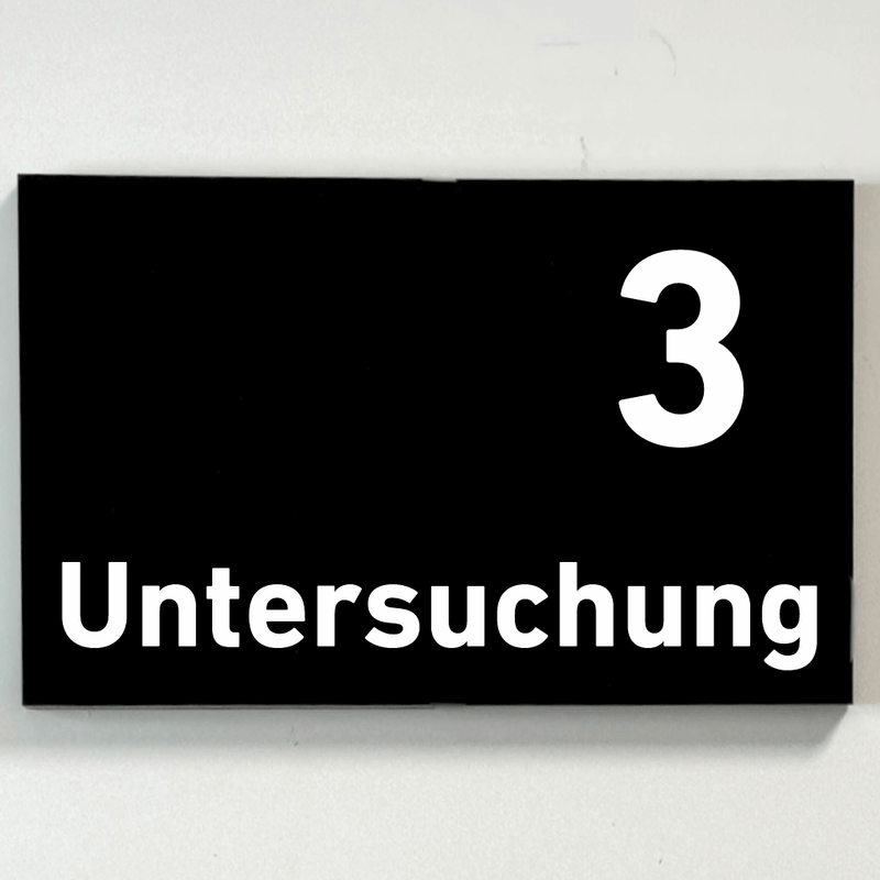 Praxisschild Acrylglas / Folienaufkleber Untersuchung 1-9 zum Kleben