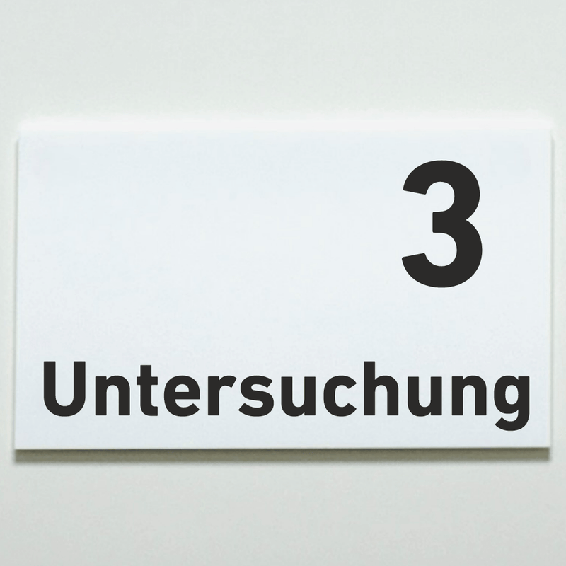 Praxisschild Acrylglas / Folienaufkleber Untersuchung 1-9 zum Kleben