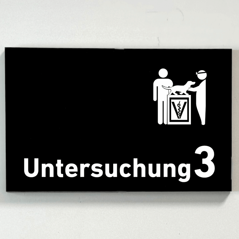 Praxisschild Acrylglas / Folienaufkleber Untersuchung 1-9 mit Piktogramm Tierarzt zum Kleben (Kopie)