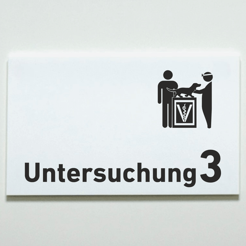 Praxisschild Acrylglas / Folienaufkleber Untersuchung 1-9 mit Piktogramm Tierarzt zum Kleben (Kopie)
