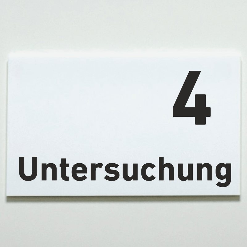 Praxisschild Acrylglas / Folienaufkleber Untersuchung 1-9 zum Kleben