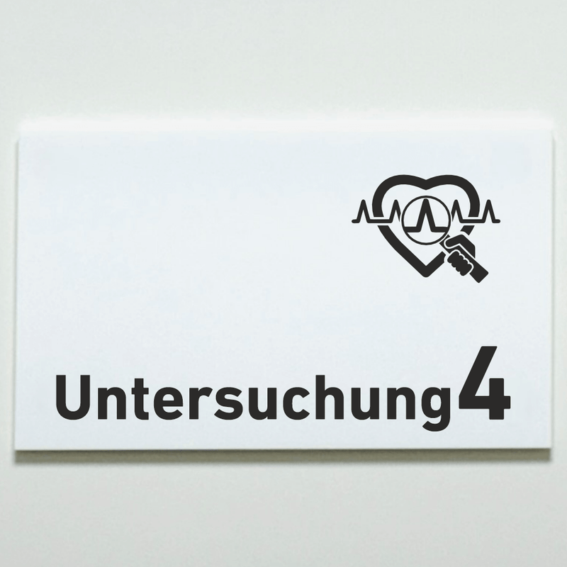 Praxisschild Acrylglas / Folienaufkleber Untersuchung 1-9 mit Piktogramm Arzt zum Kleben